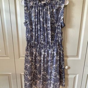 Paisley Print Sleeveless Midi Dress - Blue and White